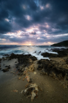 Caribbean Dawn: Captivating Seascape Acrylic Print with Moody Clouds and Oceanic Majesty