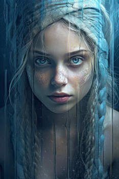 Serenity in Blue: Abstract Girl with Blue Eyes - Acrylic Print