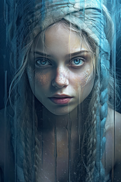 Serenity in Blue: Abstract Girl with Blue Eyes - Acrylic Print