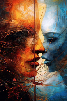Dual Entities: Abstract Acrylic Print for Striking Office Wall Decor