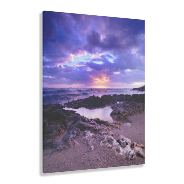 “Rocky Sunrise Seascape” Acrylic Print – Stunning Ocean Art