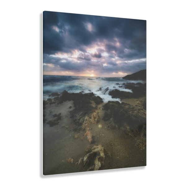 Caribbean Dawn: Captivating Seascape Acrylic Print with Moody Clouds and Oceanic Majesty