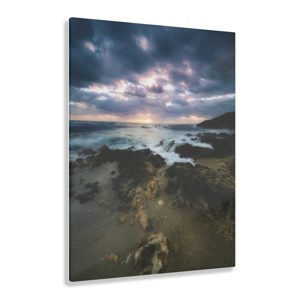 78304.jpg Caribbean Dawn: Captivating Seascape Acrylic Print with Moody Clouds and Oceanic Majesty