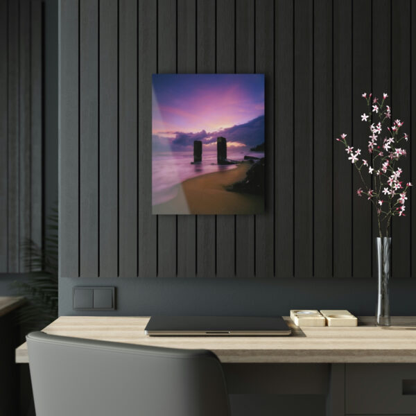 Journey into the Mystical: Experience a Colorful Dawn on a Frosted Ocean Surface Through the Magic Portal of this Acrylic Print