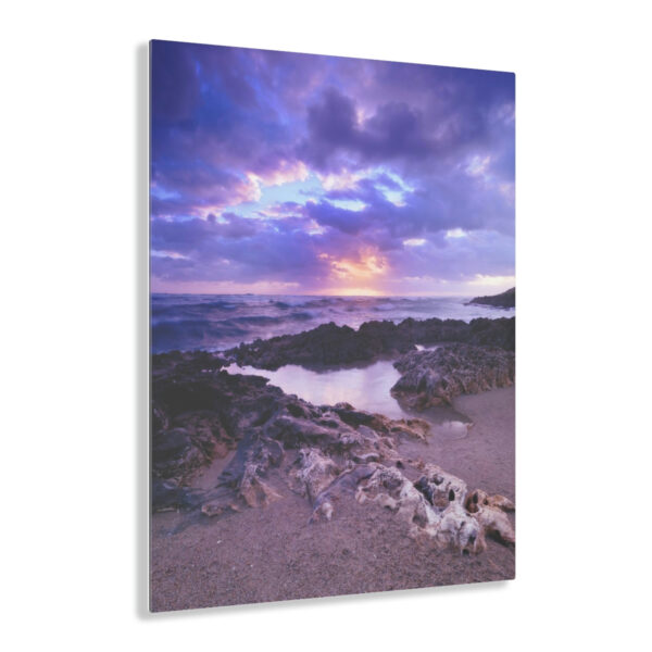 “Rocky Sunrise Seascape” Acrylic Print – Stunning Ocean Art