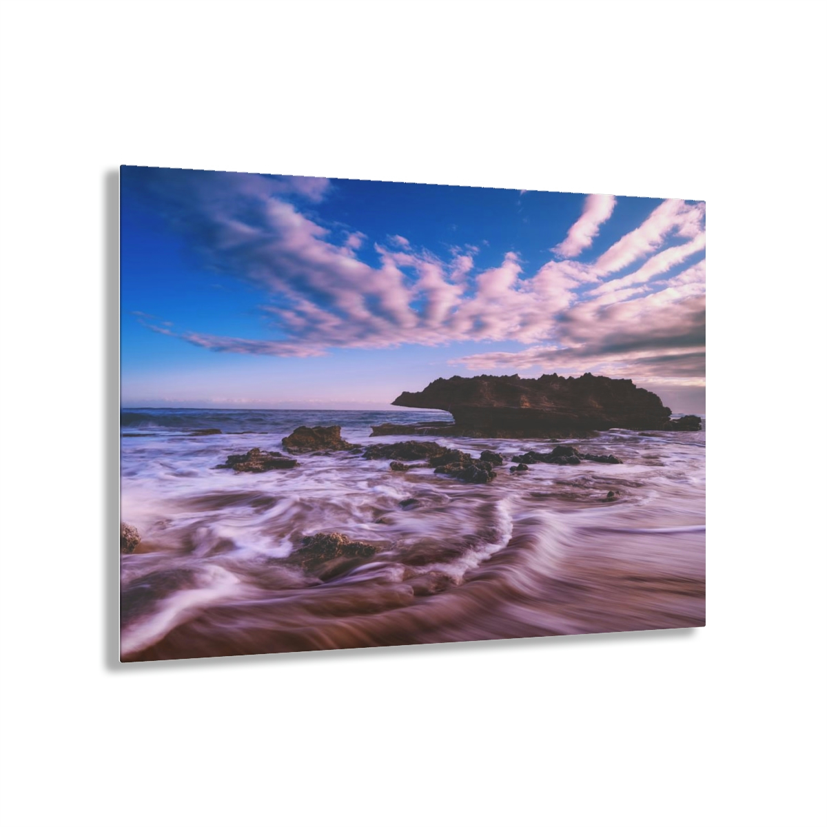 78310-10.jpg Ocean’s Embrace: Nature Painting of a Coastal Rock at Dawn with a Warm and Cold Palette in Acrylic Print