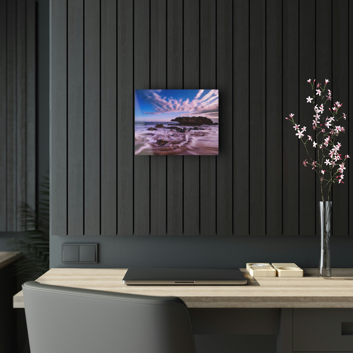 78310-13.jpg Ocean’s Embrace: Nature Painting of a Coastal Rock at Dawn with a Warm and Cold Palette in Acrylic Print