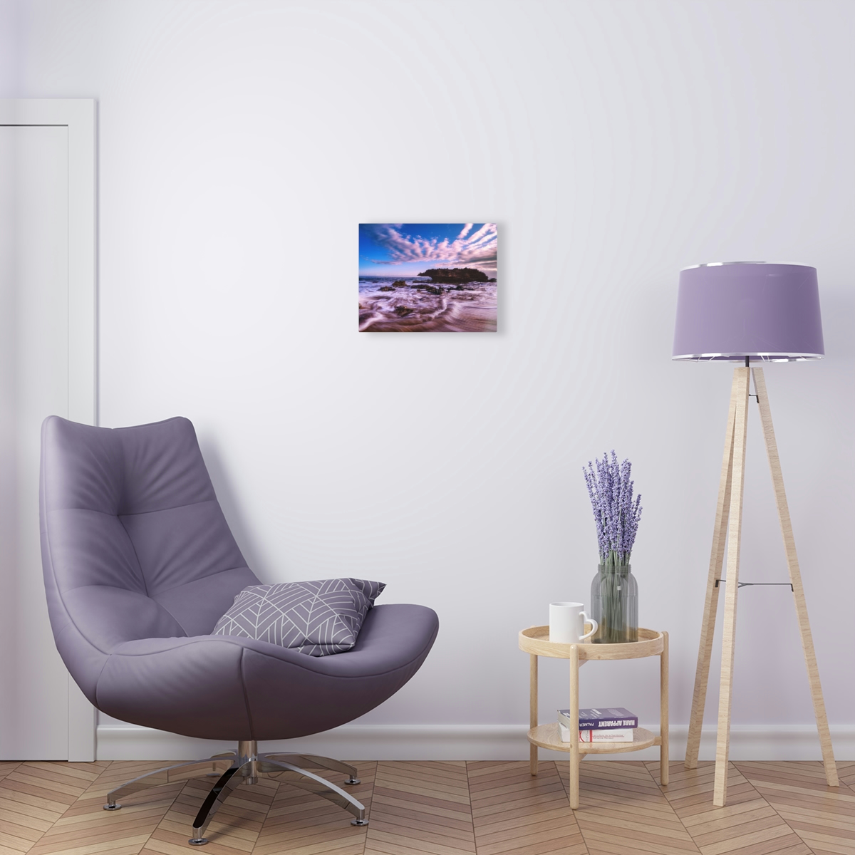 78310-14.jpg Ocean’s Embrace: Nature Painting of a Coastal Rock at Dawn with a Warm and Cold Palette in Acrylic Print