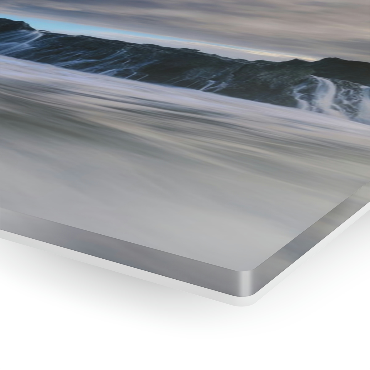 Seascape Symphony: An Acrylic Print Celebrating the Mystical Meeting of Dawn, Ocean Waves, and Rocks