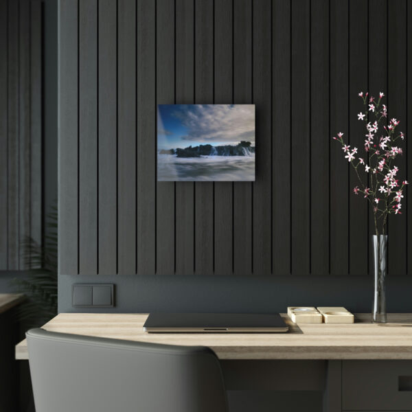 Seascape Symphony: An Acrylic Print Celebrating the Mystical Meeting of Dawn, Ocean Waves, and Rocks