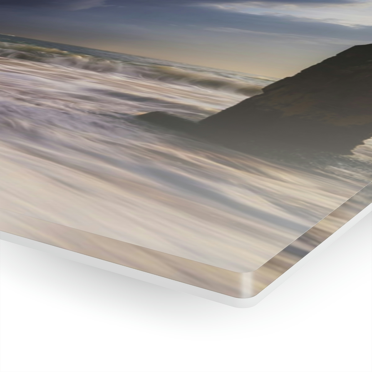 78310-62.jpg "Oceanic Dawn": Acrylic prints wall art for office or home, featuring sunrise, thunder clouds, and mysterious ocean pillar.