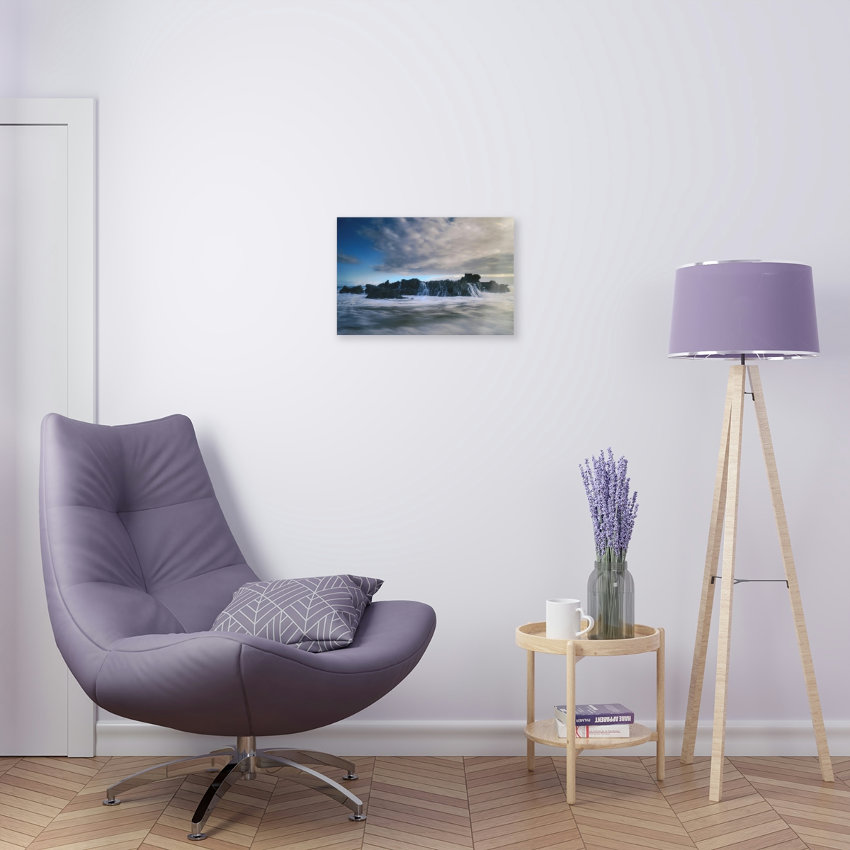 Seascape Symphony: An Acrylic Print Celebrating the Mystical Meeting of Dawn, Ocean Waves, and Rocks