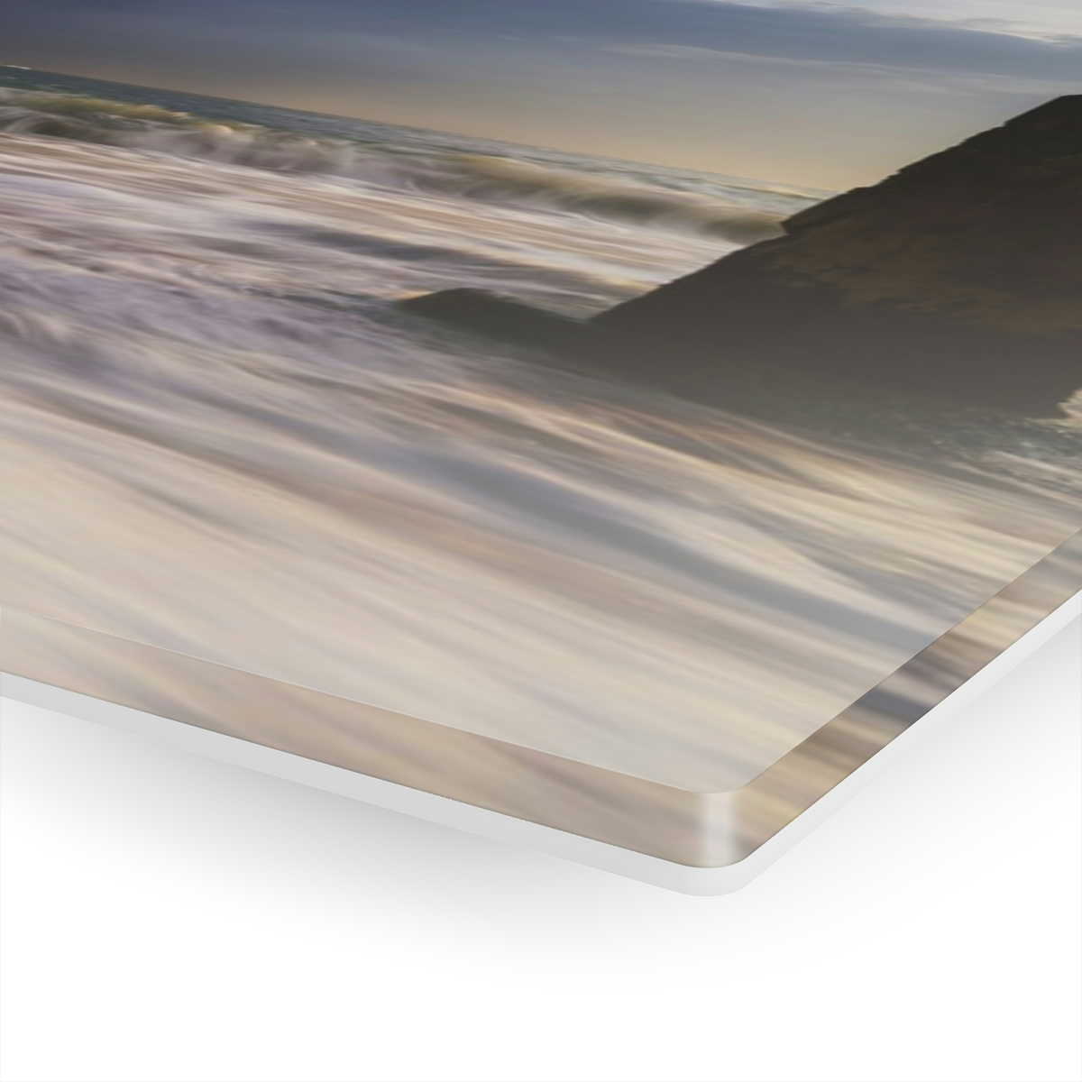 78311-62.jpg "Oceanic Dawn": Acrylic prints wall art for office or home, featuring sunrise, thunder clouds, and mysterious ocean pillar.