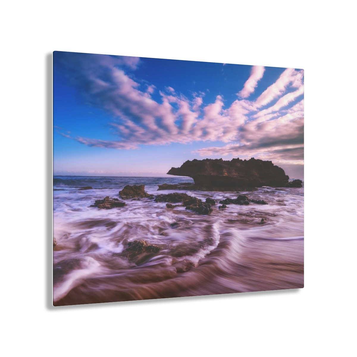 78312-10.jpg Ocean’s Embrace: Nature Painting of a Coastal Rock at Dawn with a Warm and Cold Palette in Acrylic Print