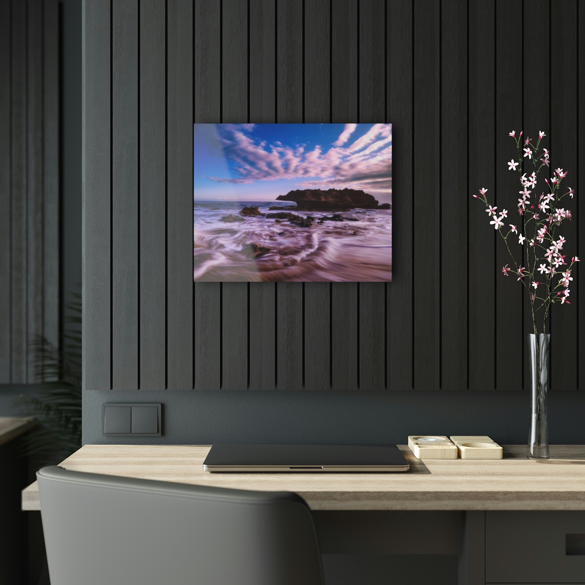 78312-13.jpg Ocean’s Embrace: Nature Painting of a Coastal Rock at Dawn with a Warm and Cold Palette in Acrylic Print