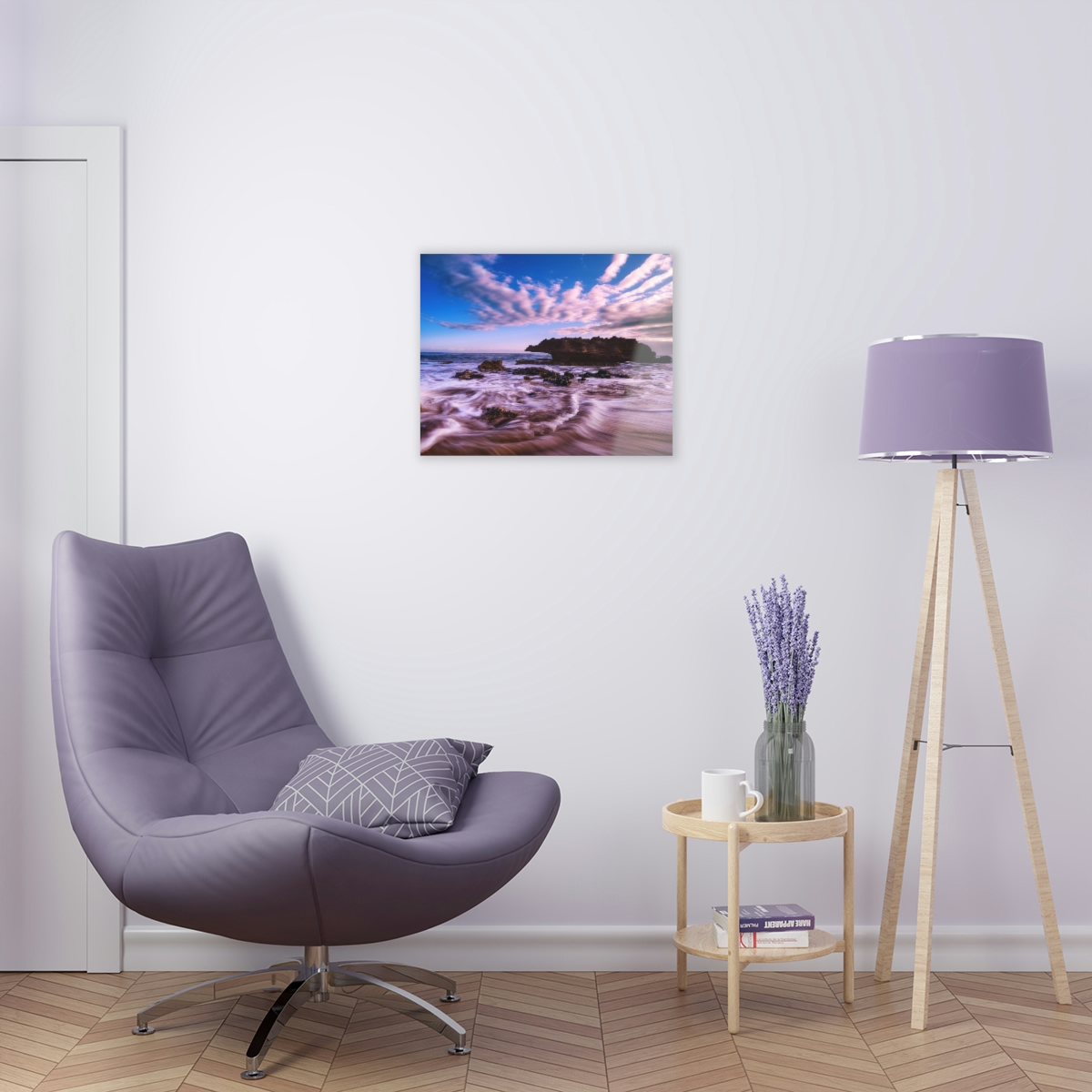 78312-14.jpg Ocean’s Embrace: Nature Painting of a Coastal Rock at Dawn with a Warm and Cold Palette in Acrylic Print