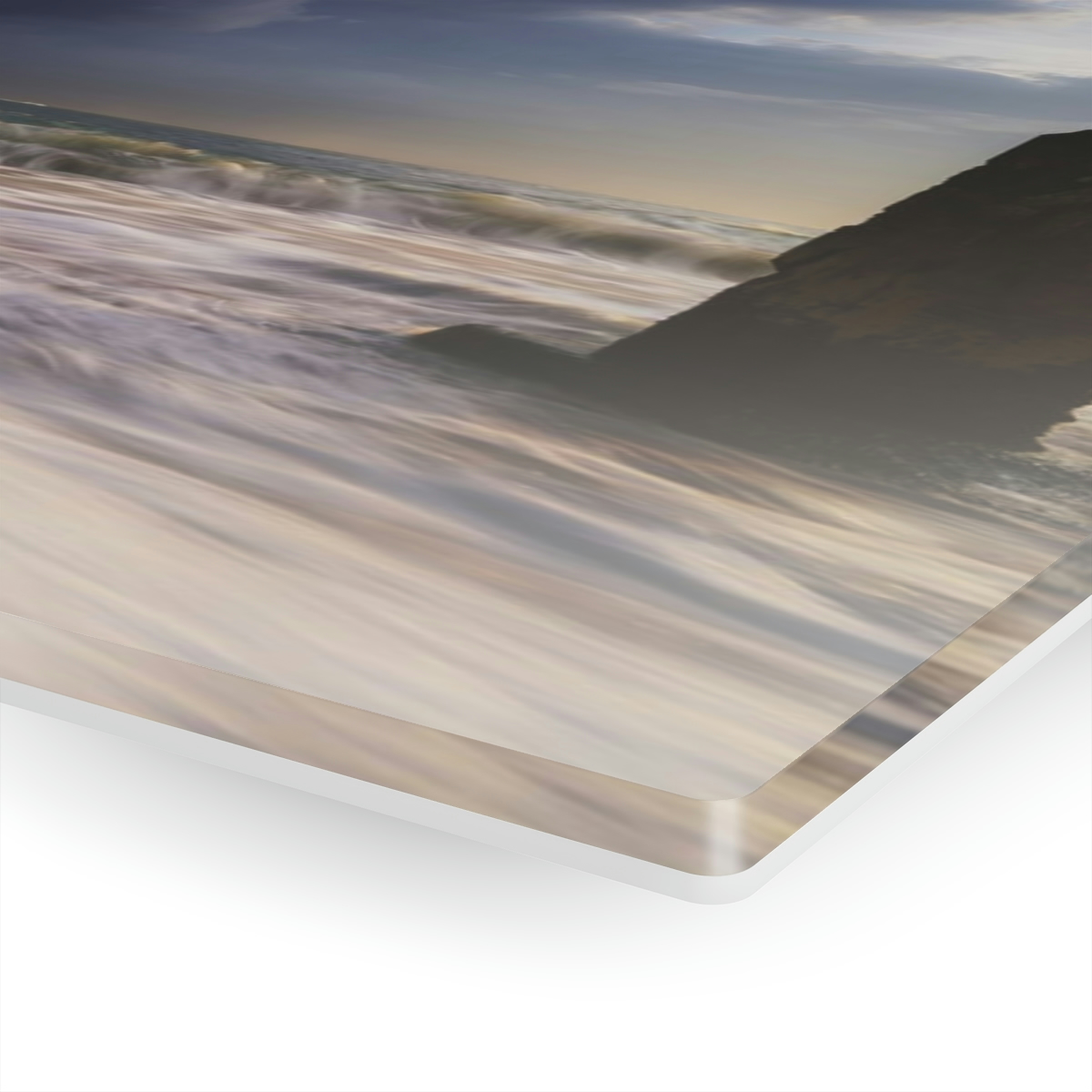 78312-62.jpg "Oceanic Dawn": Acrylic prints wall art for office or home, featuring sunrise, thunder clouds, and mysterious ocean pillar.