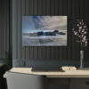 Seascape Symphony: An Acrylic Print Celebrating the Mystical Meeting of Dawn, Ocean Waves, and Rocks
