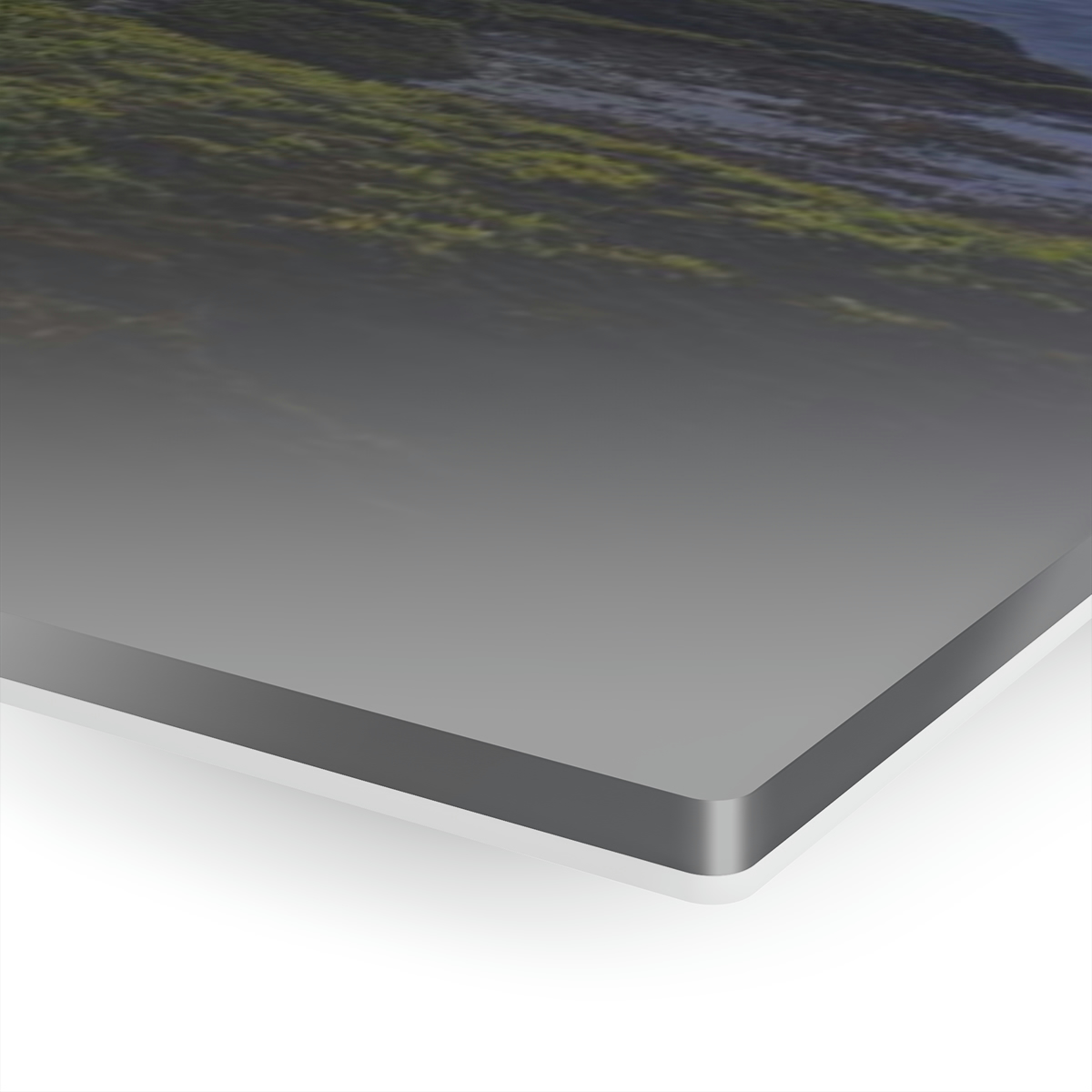 Mystical Ocean: A Captivating Acrylic Print of Moss on Rocks and a Sunset Shrouded in Sea Fog