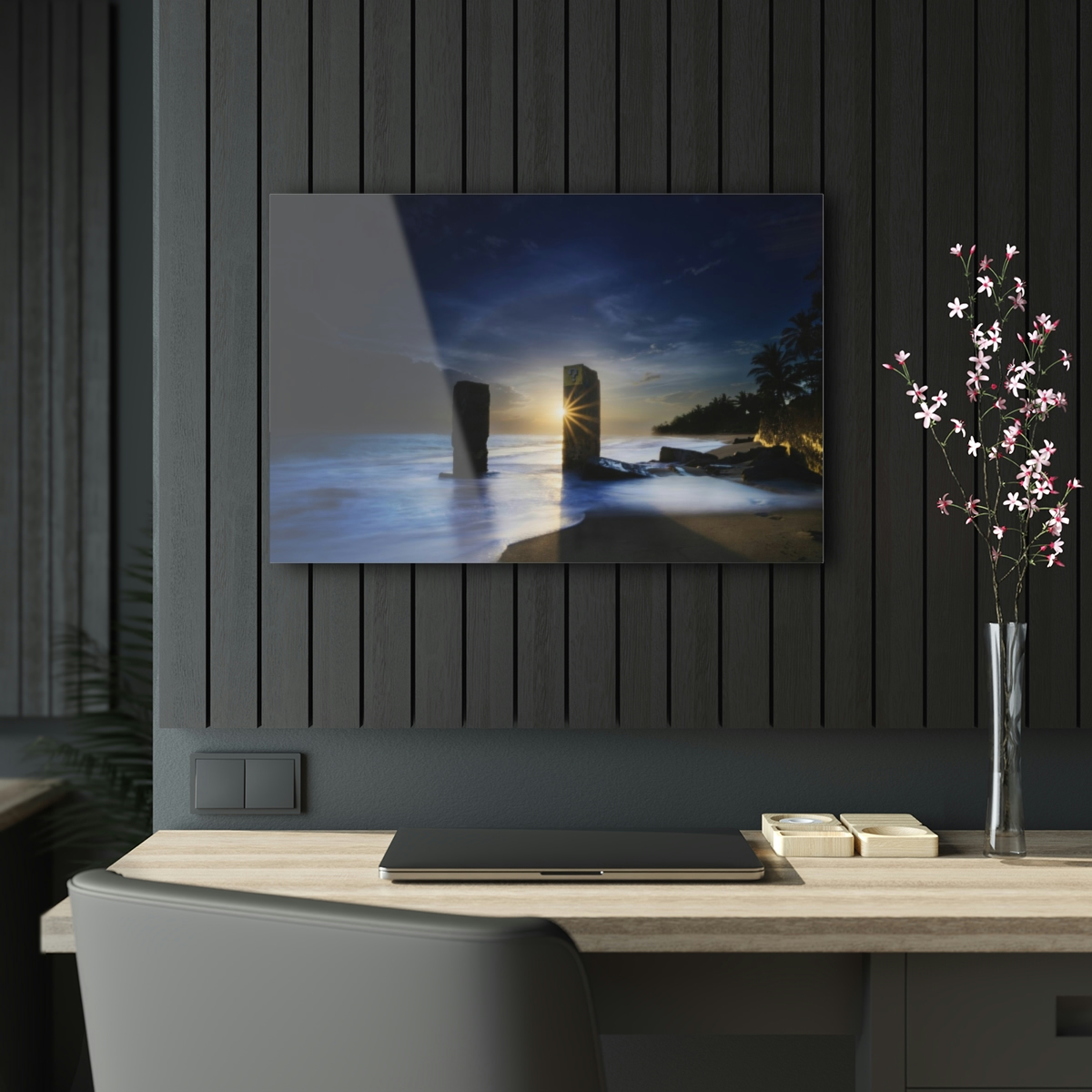 78313-58.jpg Sunset Serenade: Ocean's Mysterious Pillars & Ominous Cloud