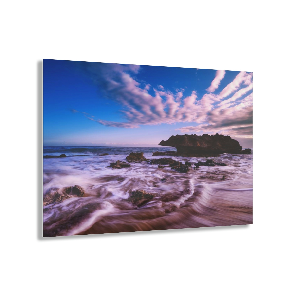 78315-10.jpg Ocean’s Embrace: Nature Painting of a Coastal Rock at Dawn with a Warm and Cold Palette in Acrylic Print