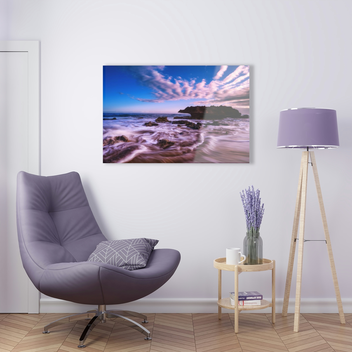 78315-14.jpg Ocean’s Embrace: Nature Painting of a Coastal Rock at Dawn with a Warm and Cold Palette in Acrylic Print