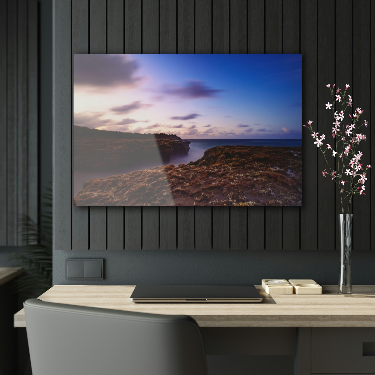 78315-28.jpg Coastal Charm: Sea Moss on Rocks and a Tranquil Matte Ocean Surface are Captured in this Breathtaking Acrylic Print