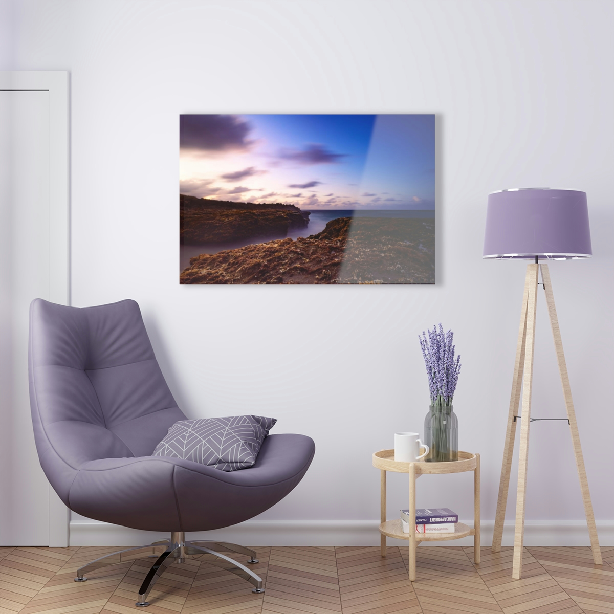 78315-29.jpg Coastal Charm: Sea Moss on Rocks and a Tranquil Matte Ocean Surface are Captured in this Breathtaking Acrylic Print