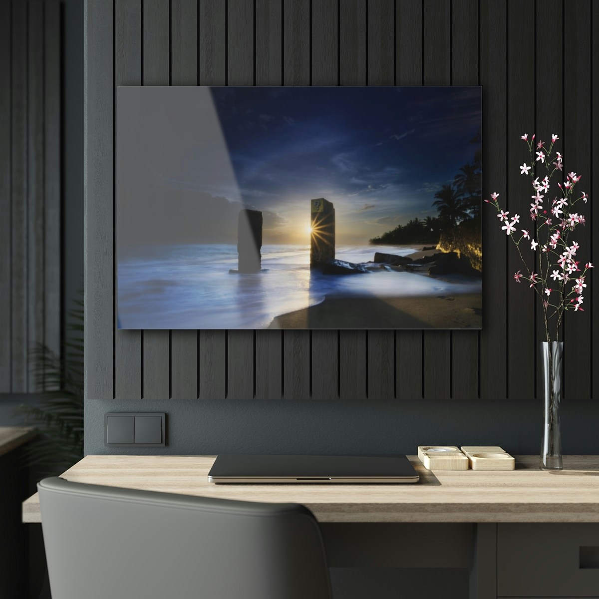 78315-58.jpg Sunset Serenade: Ocean's Mysterious Pillars & Ominous Cloud