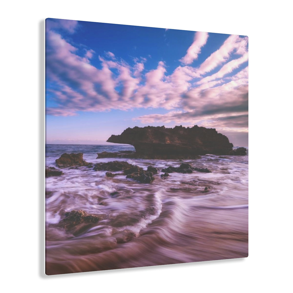 78316-5.jpg Ocean’s Embrace: Nature Painting of a Coastal Rock at Dawn with a Warm and Cold Palette in Acrylic Print