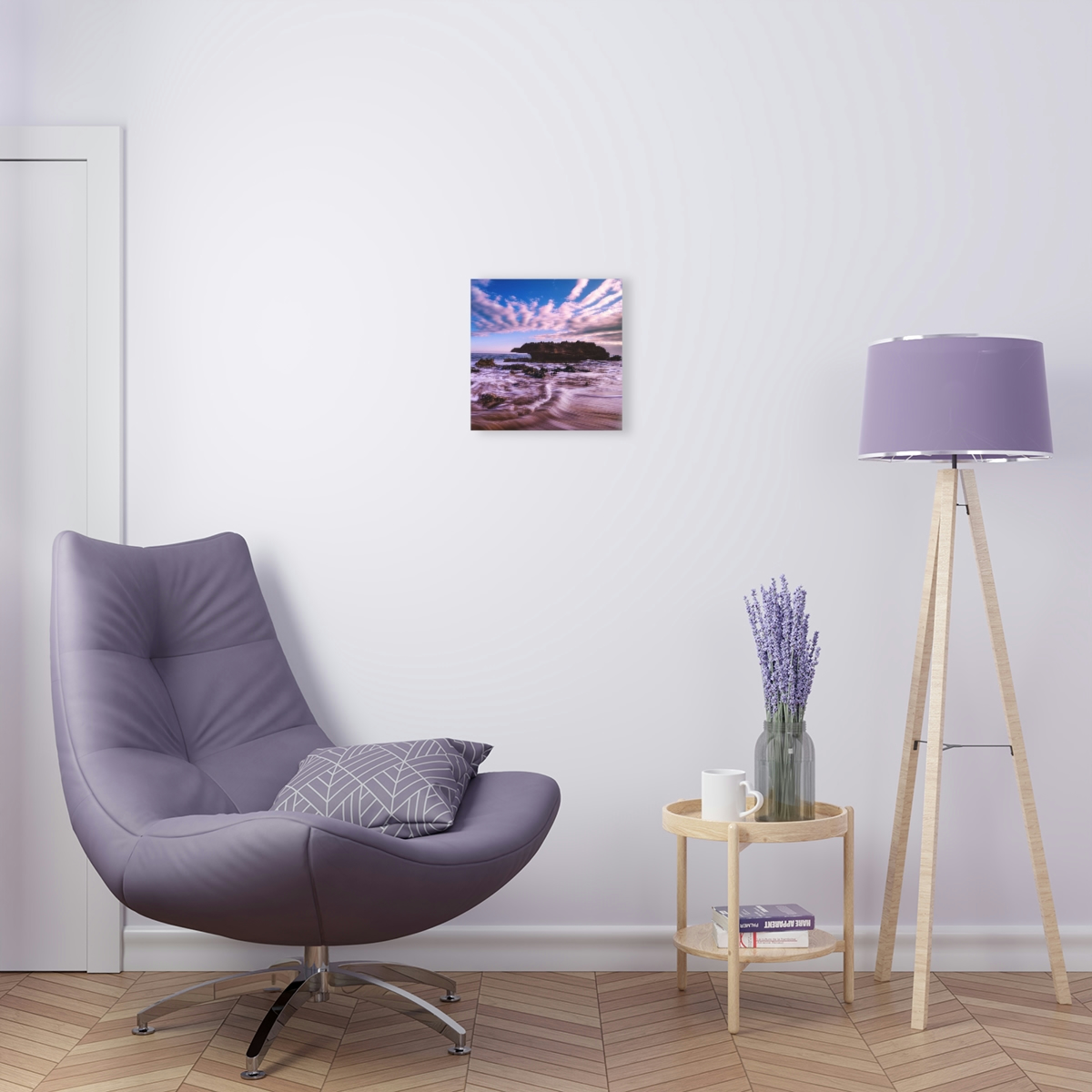 78316-9.jpg Ocean’s Embrace: Nature Painting of a Coastal Rock at Dawn with a Warm and Cold Palette in Acrylic Print