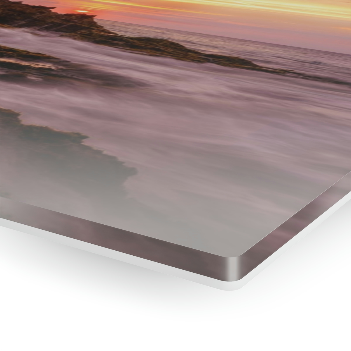 78310-2.jpg "Mossy Shoreline" Acrylic Print - Sunset Ocean & Colorful Rock Wall Art Decor