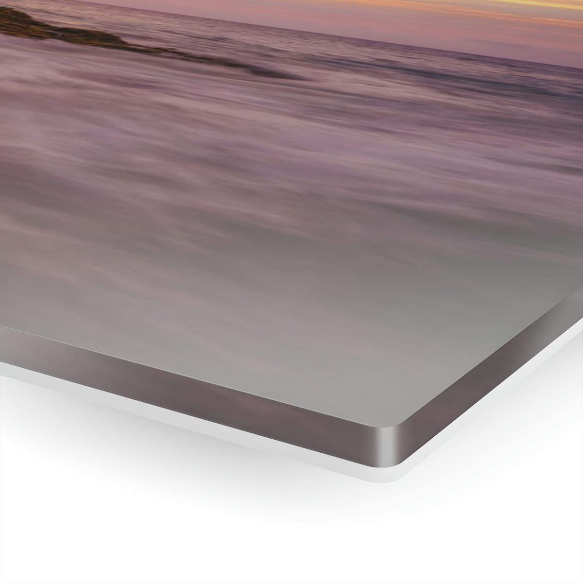 78311-2.jpg "Mossy Shoreline" Acrylic Print - Sunset Ocean & Colorful Rock Wall Art Decor