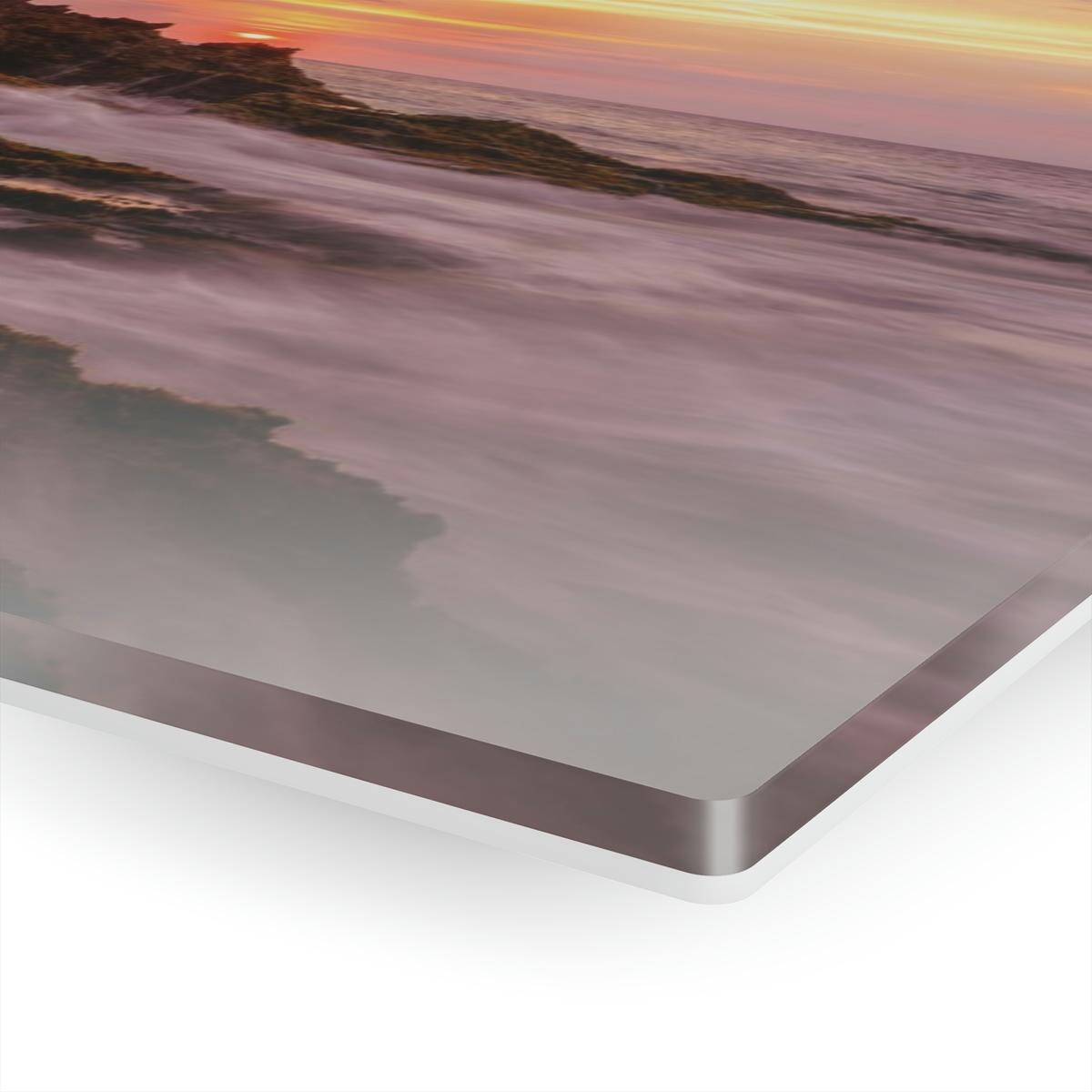 78312-2.jpg "Mossy Shoreline" Acrylic Print - Sunset Ocean & Colorful Rock Wall Art Decor