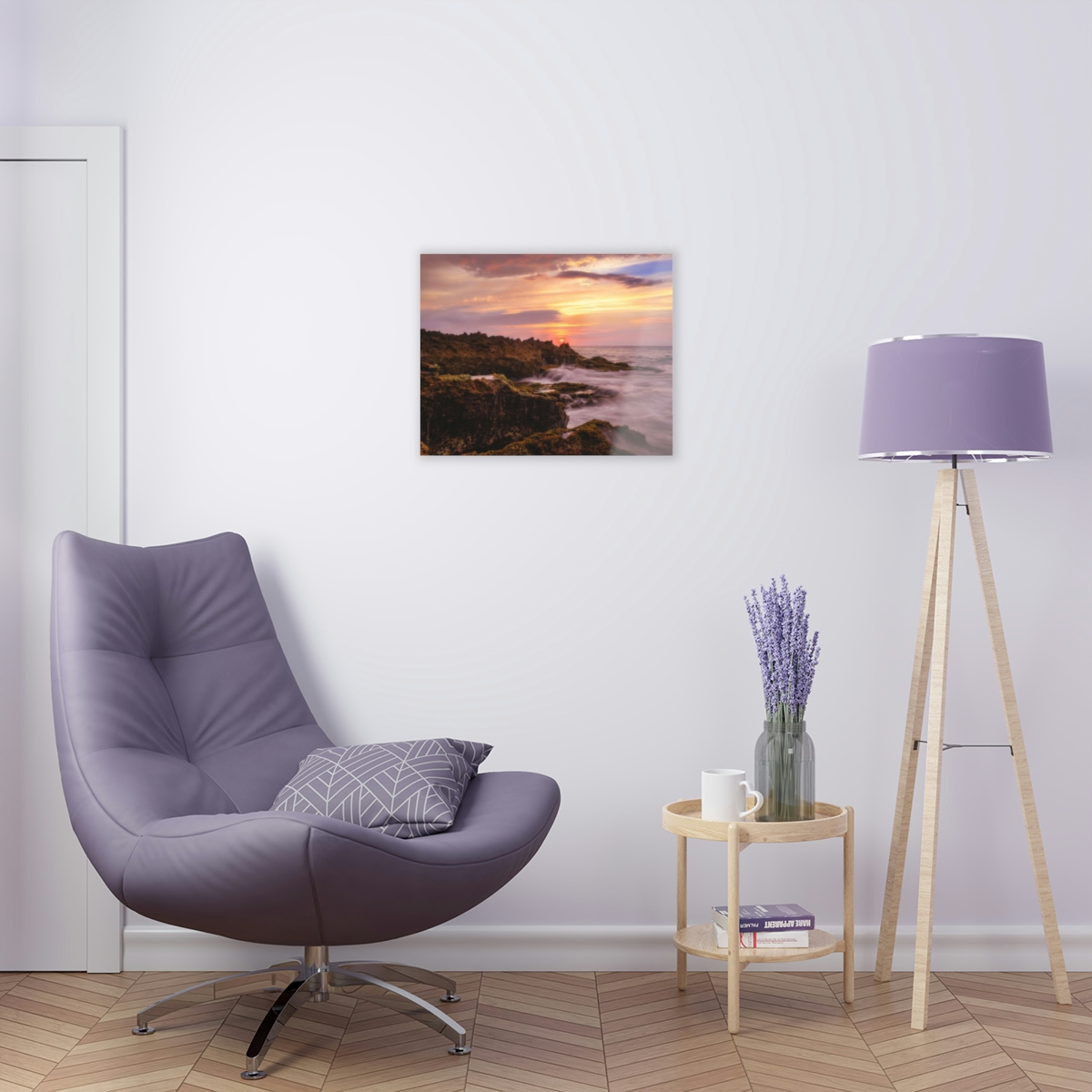 78312-4.jpg "Mossy Shoreline" Acrylic Print - Sunset Ocean & Colorful Rock Wall Art Decor