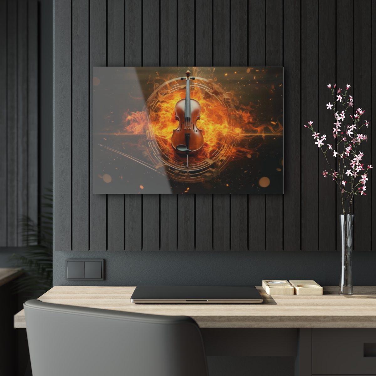 Melodic Flames: Abstract Fire Music Wall Art Acrylic Print