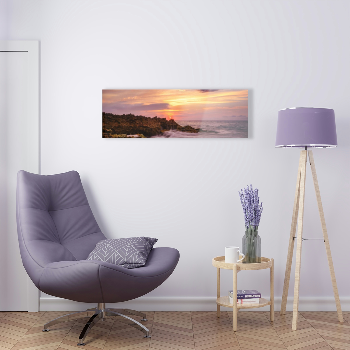 78314-4.jpg "Mossy Shoreline" Acrylic Print - Sunset Ocean & Colorful Rock Wall Art Decor