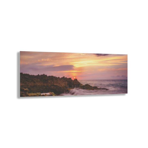 "Mossy Shoreline" Acrylic Print - Sunset Ocean & Colorful Rock Wall Art Decor