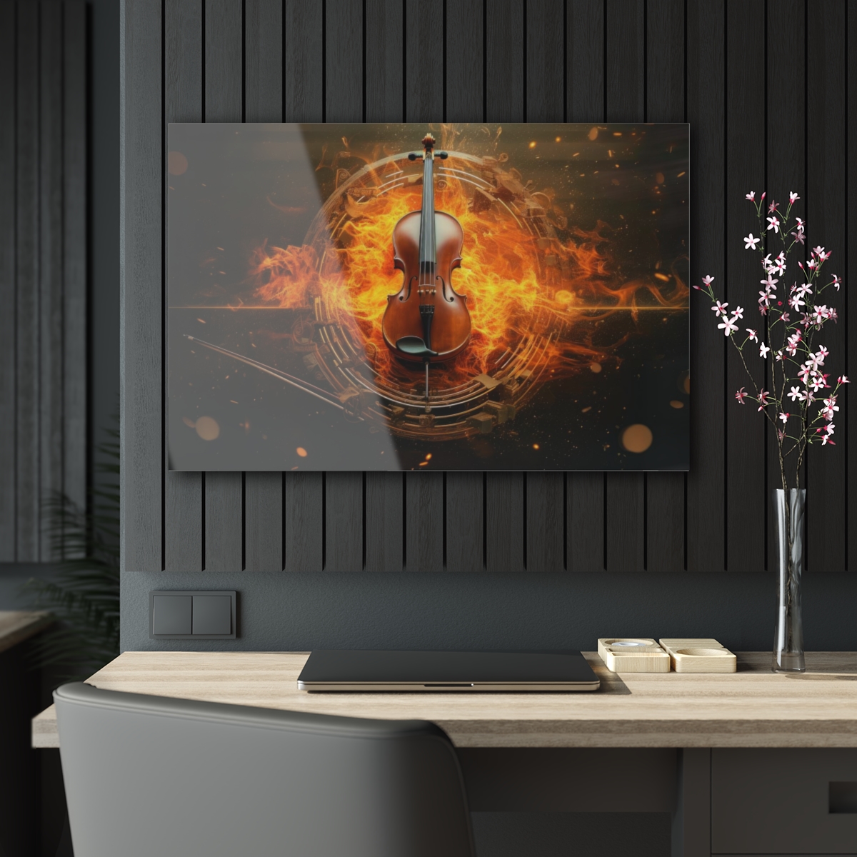 Melodic Flames: Abstract Fire Music Wall Art Acrylic Print