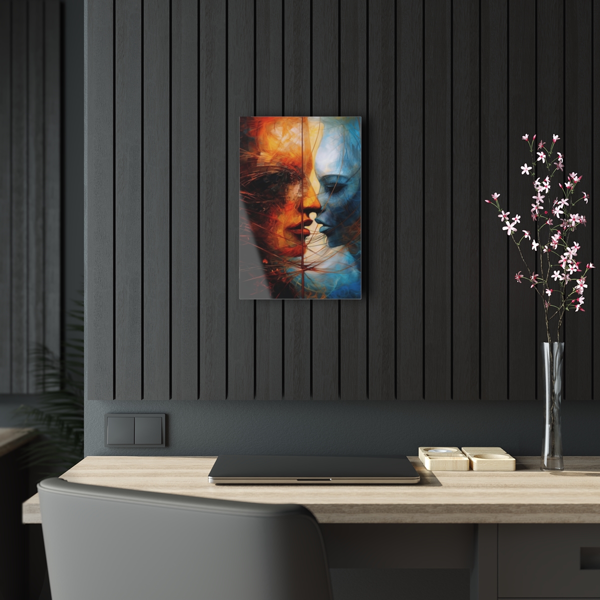 Dual Entities: Abstract Acrylic Print for Striking Office Wall Decor