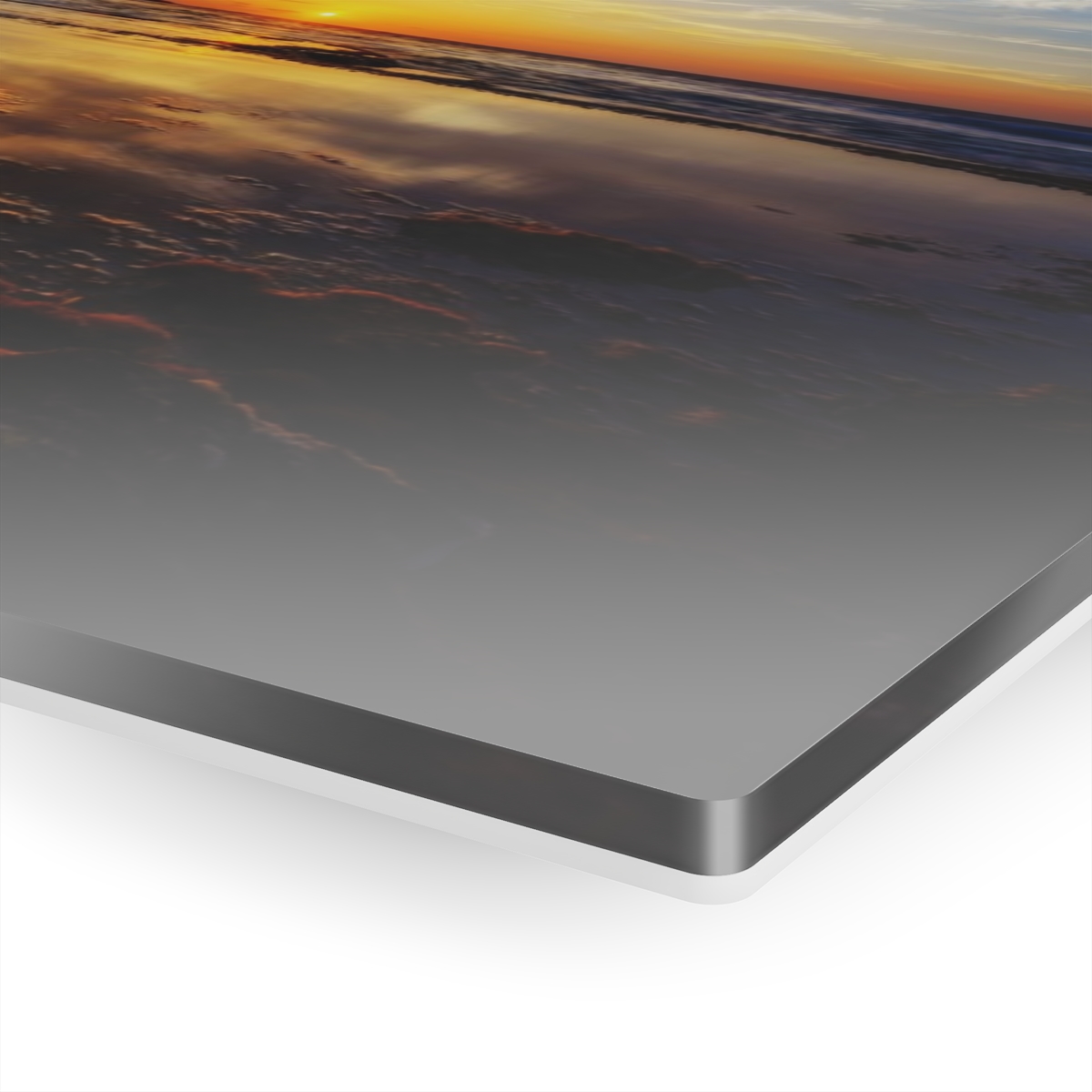 78310-2.jpg "Rocky Shore Sunrise": Beautiful ocean sunrise with green & red moss on rocky shore - stunning Acrylic Print wall art by Aleks Khan.