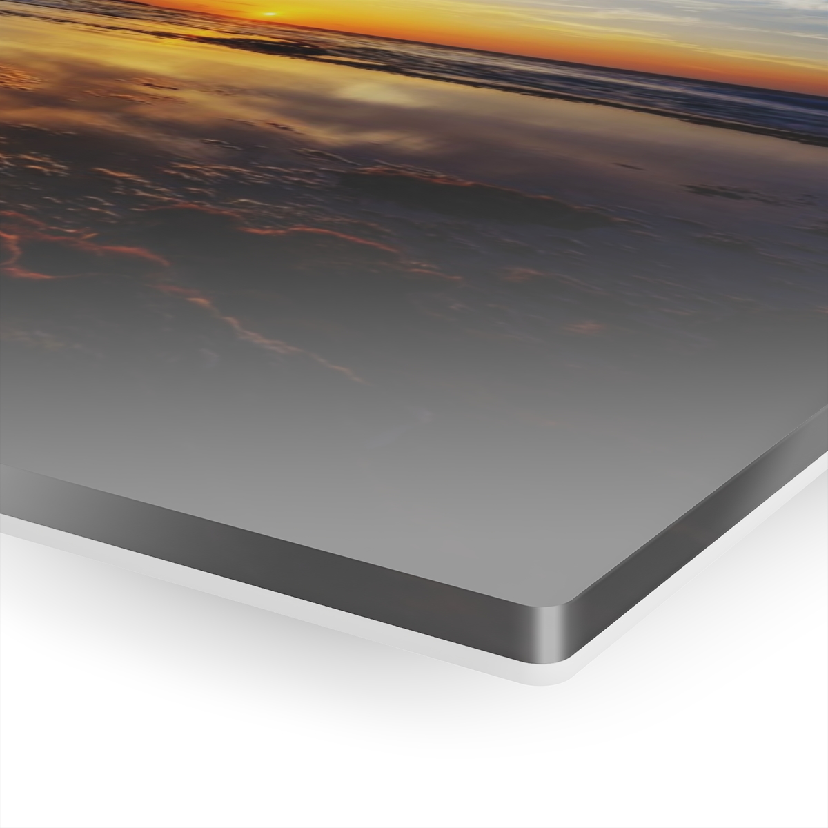 78312-2.jpg "Rocky Shore Sunrise": Beautiful ocean sunrise with green & red moss on rocky shore - stunning Acrylic Print wall art by Aleks Khan.